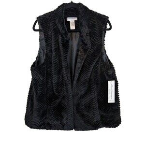 ALFRED DUNNER Vest Women’s Black Soft Faux Fur Lined Pockets Relaxed Fit Large